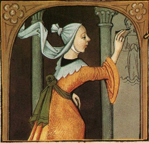 Unknown artist from Giovanni Boccaccio, “De Mulieribus Claris,” anonymous French translation, Le livre de femmes nobles et renomees, France, c 1440 British Library Artiste préparant une fresque.