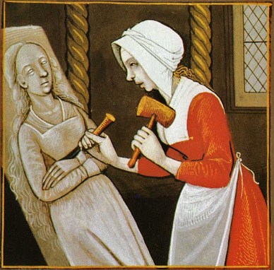 Unknown artist from Giovanni Boccaccio, “De Mulieribus Claris,” anonymous French translation, Le livre de femmes nobles et renomees, France, c 1440 British Library Femme Sculpteur.