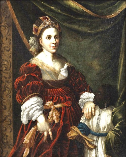 “Courtly Lady with Moor Boy,” unknown German artist, 1600s.