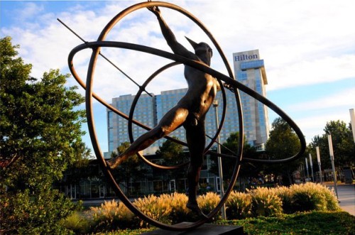 One of nine bronze sculptures by artist Jorge Marin in Houston.  Try not to look too hard.