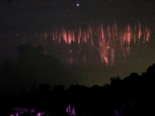 Photographer Frankie Lucena captured this image of “red sprite bursts” above Hurricane Matthew, as the storm lingered between Colombia and Aruba on October 1.